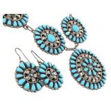 M.B. Sterling Turquoise Cluster Necklace Earrings