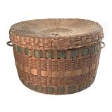 Lg Lidded Splint Basket w/ Green Painted Bands