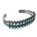 Zuni 2 Strand Silver & Turquoise Bead Cuff 23.3gTW