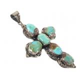 Sterling Turquoise Cross Pend 52.5g TW 3 1/2" H