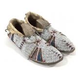 Fully Beaded Polychrome Hide Moccasins