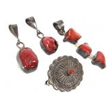 Coral Sterling Pendants & Pin 26.9g TW