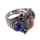 Sterling Lapis Coral Ring 11.7g TW
