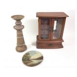 Wooden Jewelry Box & Painted Wood Plate +