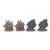 2 Sets Cast Metal Ship Bookends 6" H