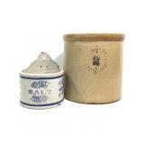 Ant. Stoneware Hanging Salt Crock & 2 Gal. Crock