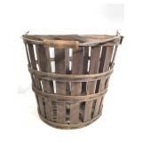 Vtg Wooden Slat Basket w/ Handle