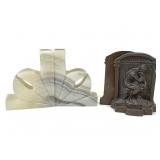 Carved Onyx & Cast Metal Bookends