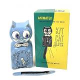 Vtg Kit Cat Clock in Box Blue Jeweled
