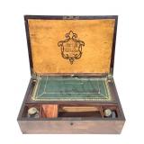 Antique Writing Set Box w Glass Ink Bottles