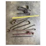 Assortment of Pry Bars & Pipe Wrenches