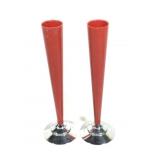 2 Red Trumpet Bud Vase 1930