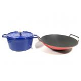 Enameled Cast Iron 14" W Wok & 10 1/4" W Crock Pot