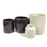 4 Stoneware Crocks 4 1/2" - 7 3/4"