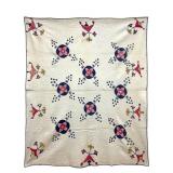 Detailed Early Floral Applique Quilt 82" x 73"