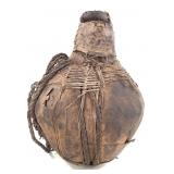 East African Gourd Storage Vessel w Leather Rattan