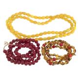 African Trade Beads in YL Amber & Reds 3 Strands