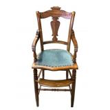 Antique Baby High Chair w Blue Cushion