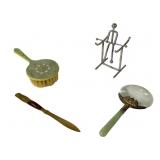 .Vtg Celluloid Brush Jade Handle Magnifying Glass+