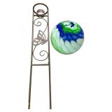 Blue Green Gazing Yard Ball w Stand