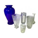 6 Glass Vases Milk Glass Cobalt +