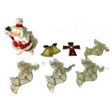 Vtg Ceramic Santa Candleholder & Glass Decorations