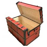 Primitive Red Painted Storage Trunk Large