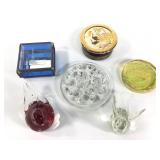 Decorative Class Items w Paperweights Flower Frog+
