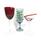 3 Vtg Stemmed Glasses - Art Glass Spirals