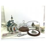 Misc Christmas Decor Items w Town Church Mugs +