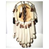 42" H Rabbit Wool & Feather Dream Catcher