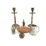 Brass and other Metal Items Candlesticks Stein +