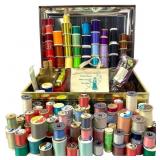 Large Tin Sewing Notion Box w Thread Needles +