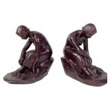 2 Cast Figurines Woman with Frog 7" H