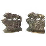1930s Crouching Lion Bookends Brass 5 1/2" H