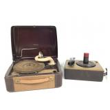 2 Early Small Vinyl Record 45 Players w Silvertone