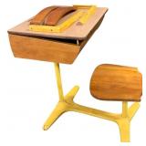 Early Wood & Metal School Desk Yellow