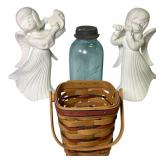 Longaberger Basket 9 1/2" H Ball Jar Angels