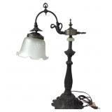 Vtg Desk Lamp w Floral Accents & Glass Shade