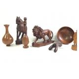 6 Carved Wooden Statues Bowl Vase+ Resin Lion