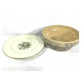 Vtg Stoneware Bowl + Lenox Christmas Plate