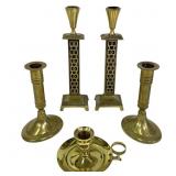 5 Brass Candle Holders Up to 9 1/4" H