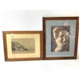 2 Framed Art Prints - Landscape & Female Nude