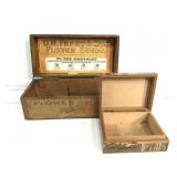 2 Early Wood Boxes - Dogs & Flower Seeds