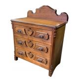 Early 3 Drawer Small Dresser w Floral Handles
