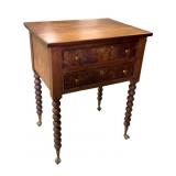 Side Table w 2 Drawers Glass Claw Feet Spool Legs