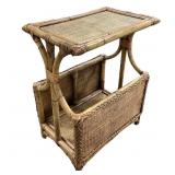 Vtg Wicker Magazine Rack Side Table