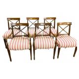 6pc Dining Table Chairs - Wood w Red White Seats