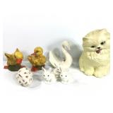 Ceramic Animal Figures w Goodsell Ducks Cat+