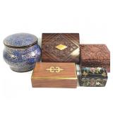 5 Decorative Boxes 3" - 5 1/4" W Wood+